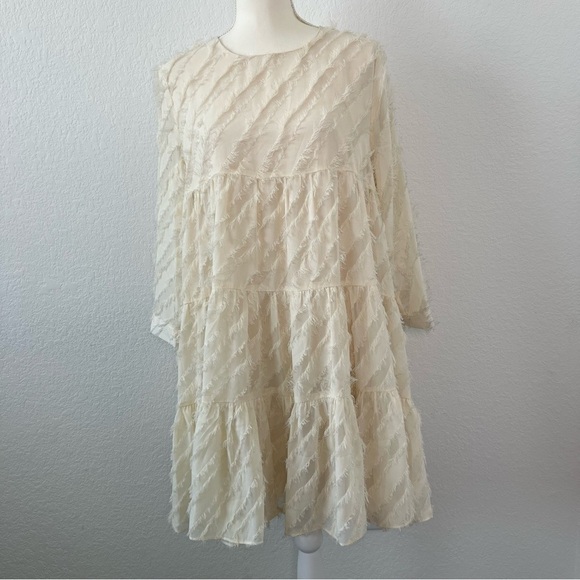 Anthropologie En Saison Textured Cream Dress Size Large - Picture 1 of 13